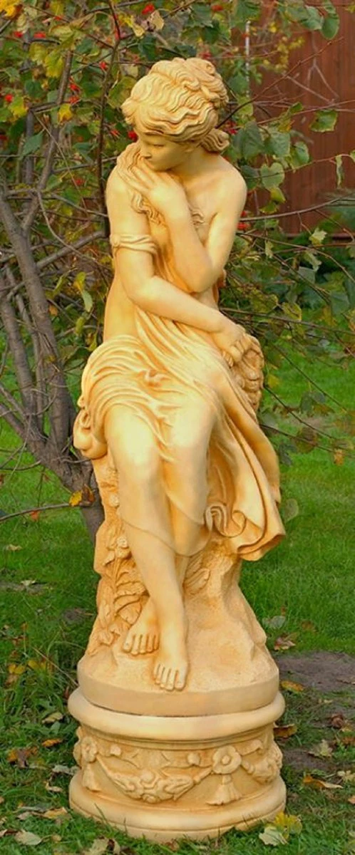 Casa Padrino escultura Art Nouveau decorativa niña crema estilo antiguo A. 160 cm - Magnífica estatua de jardín con base - Escultura de jardín - Accesorios de decoración de jardín y terraza