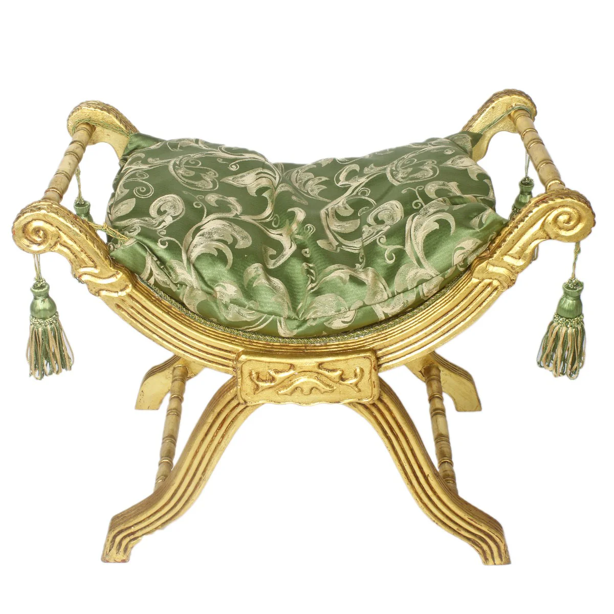 Taburete barroco Casa Padrino - taburete cruzado patr¨®n verde / dorado - muebles antiguos
