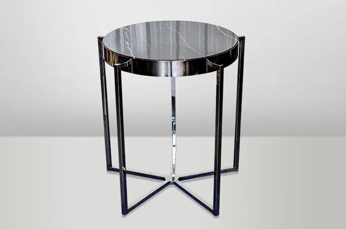 Casa Padrino Art Deco Side Table Black metal / marble 65 x 65 cm Art Nouveau table - Furniture flower stand