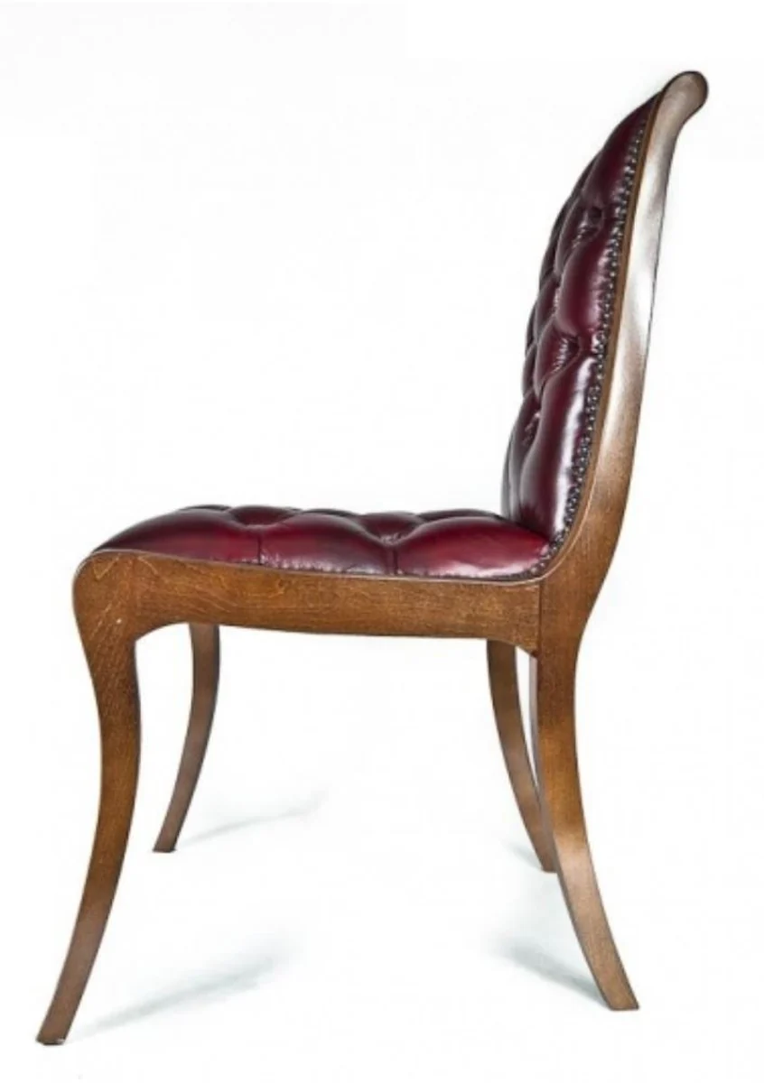 Casa Padrino silla de comedor de cuero genuino rojo vino / marrón 50 x 47 x H. 95 cm - muebles de lujo