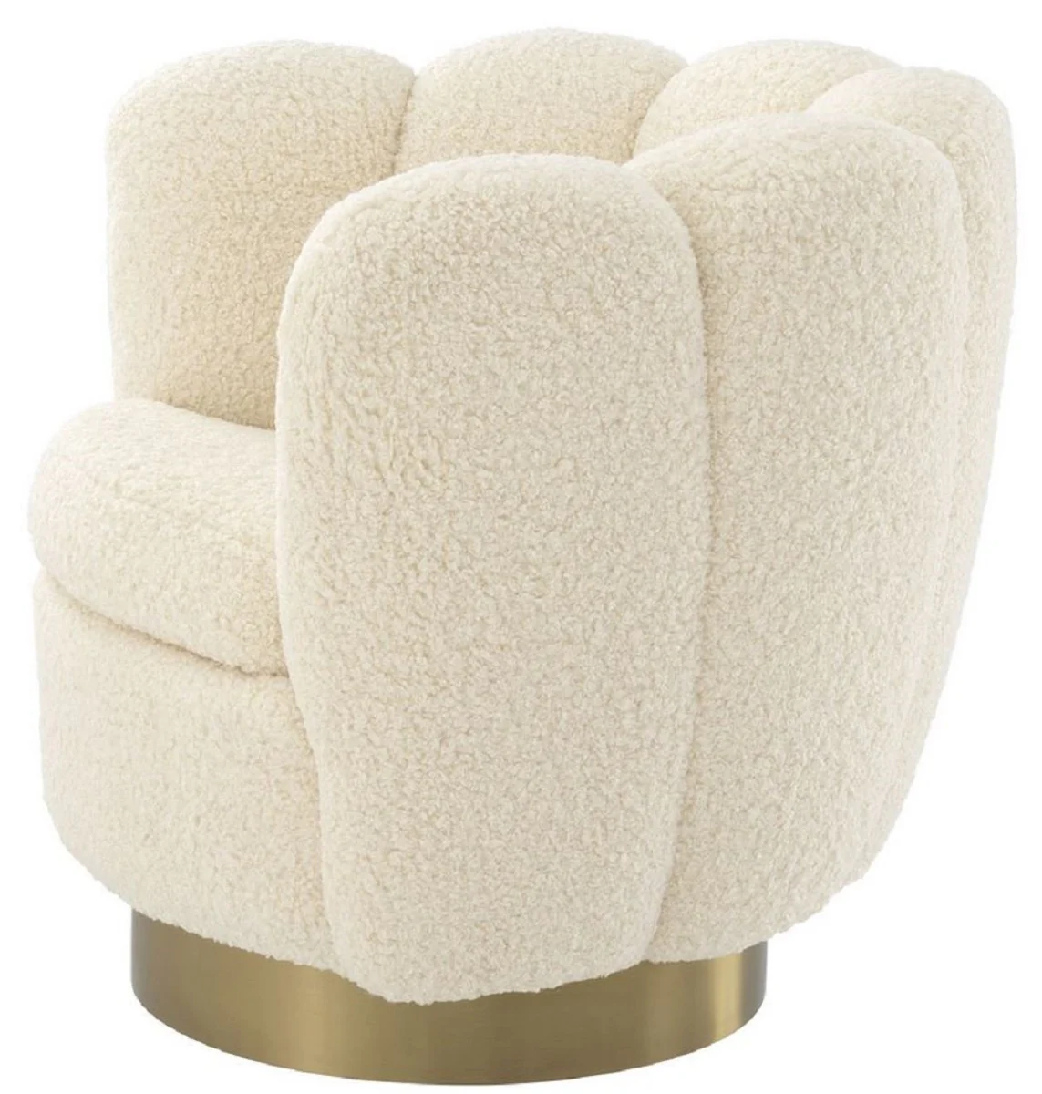 Casa Padrino sill¨®n giratorio de lujo blanco / lat¨®n 95 x 83 x H. 83 cm - Sill¨®n de Sal¨®n con Piel de Cordero Artificial - Muebles de Lujo