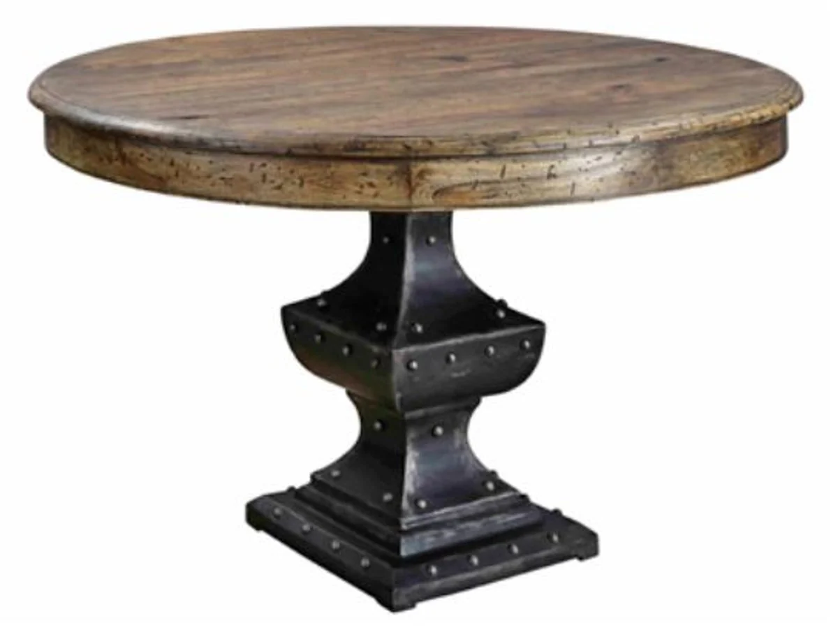 Casa Padrino Mesa de Comedor Madera Maciza Marr¨®n / Negro ? 122 x H. 76 cm - Muebles de Comedor