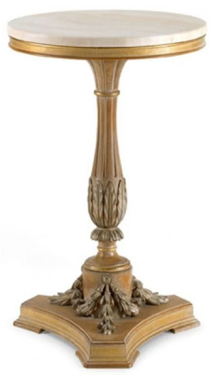 Casa Padrino mesa auxiliar barroco de lujo marr¨®n antiguo / crema - Magn¨ªfica mesa de madera maciza con tapa de m¨¢rmol - Muebles de lujo estilo barroco - Muebles barrocos - Hecho en Italia