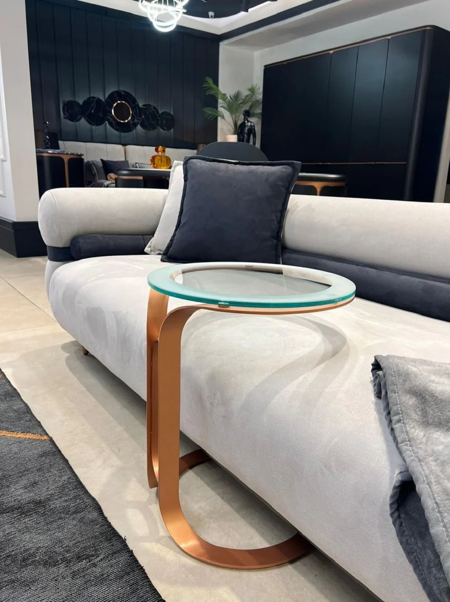 Casa Padrino mesa auxiliar de lujo cobre ? 40 x A. 50 cm - Mesa redonda con tapa de vidrio - Muebles de sal¨®n - Muebles de hotel - Muebles de lujo