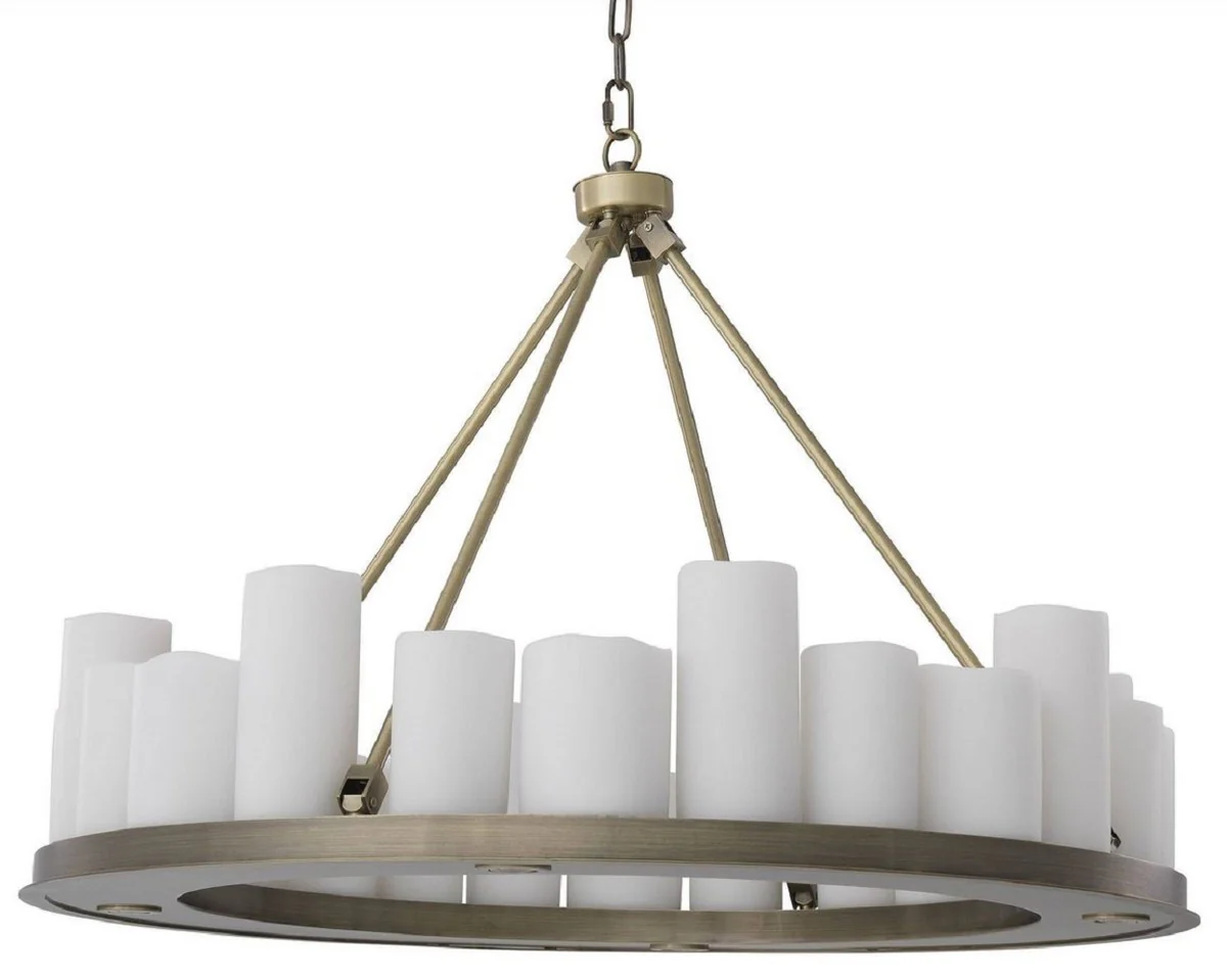 Casa Padrino lámpara de araña LED de lujo latón / blanco Ø 90 x A. 65 cm - Lámpara de araña redonda moderna con control remoto - Calidad de Lujo