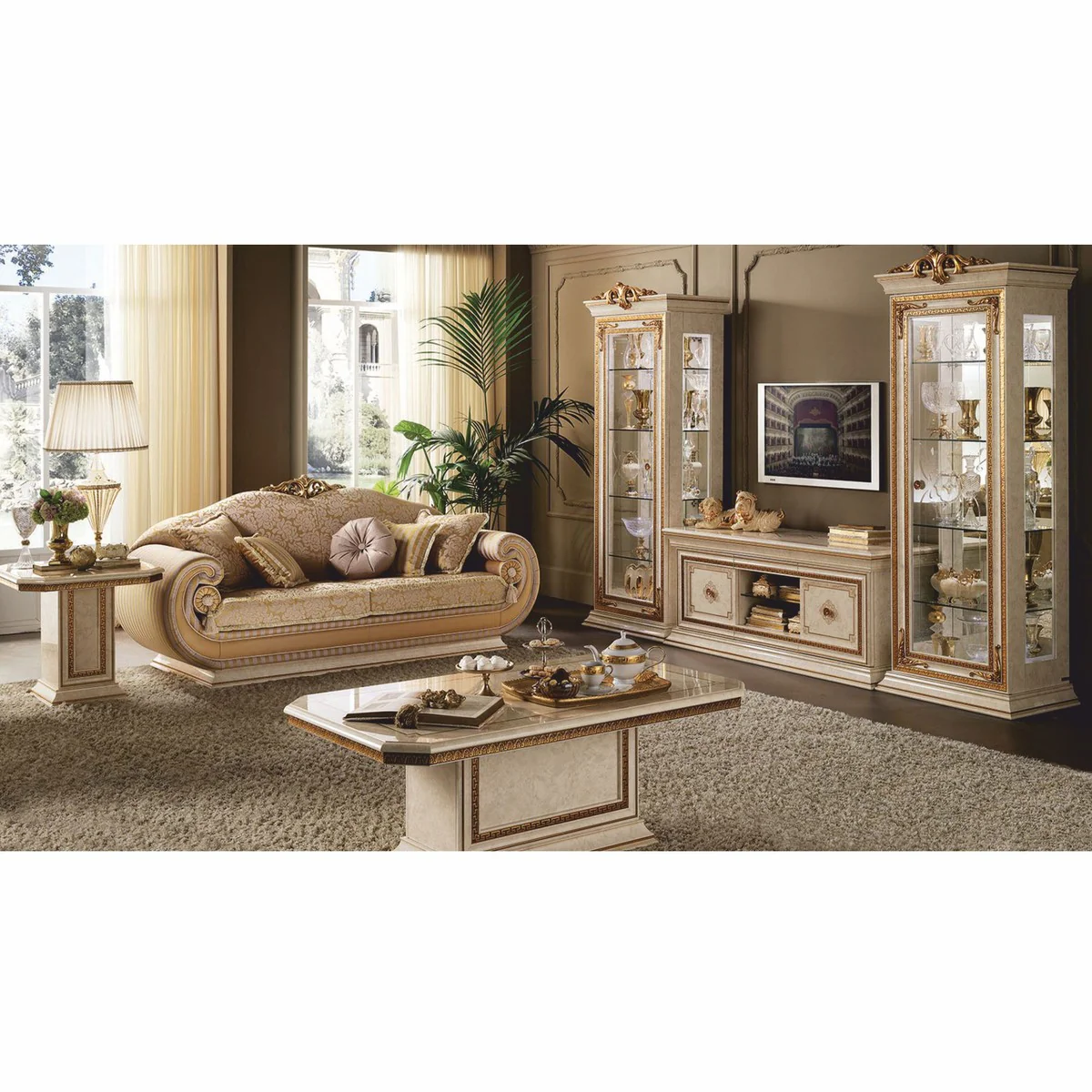 Casa Padrino Sof¨¢ Barroco de Lujo Oro / Crema 228 cm - Muebles Barrocos - Hecho en Italia