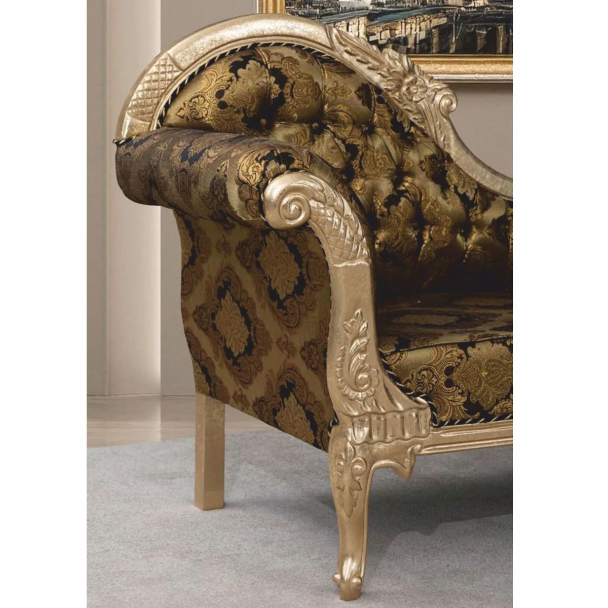 Casa Padrino Sof¨¢ Barroco de Lujo Lado Izquierdo Oro / Negro / Plata 210 cm - Muebles Barrocos