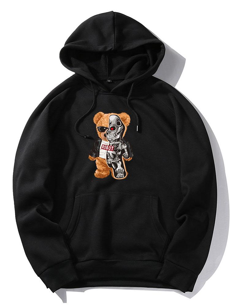 Robotic Bear Print Hoodie