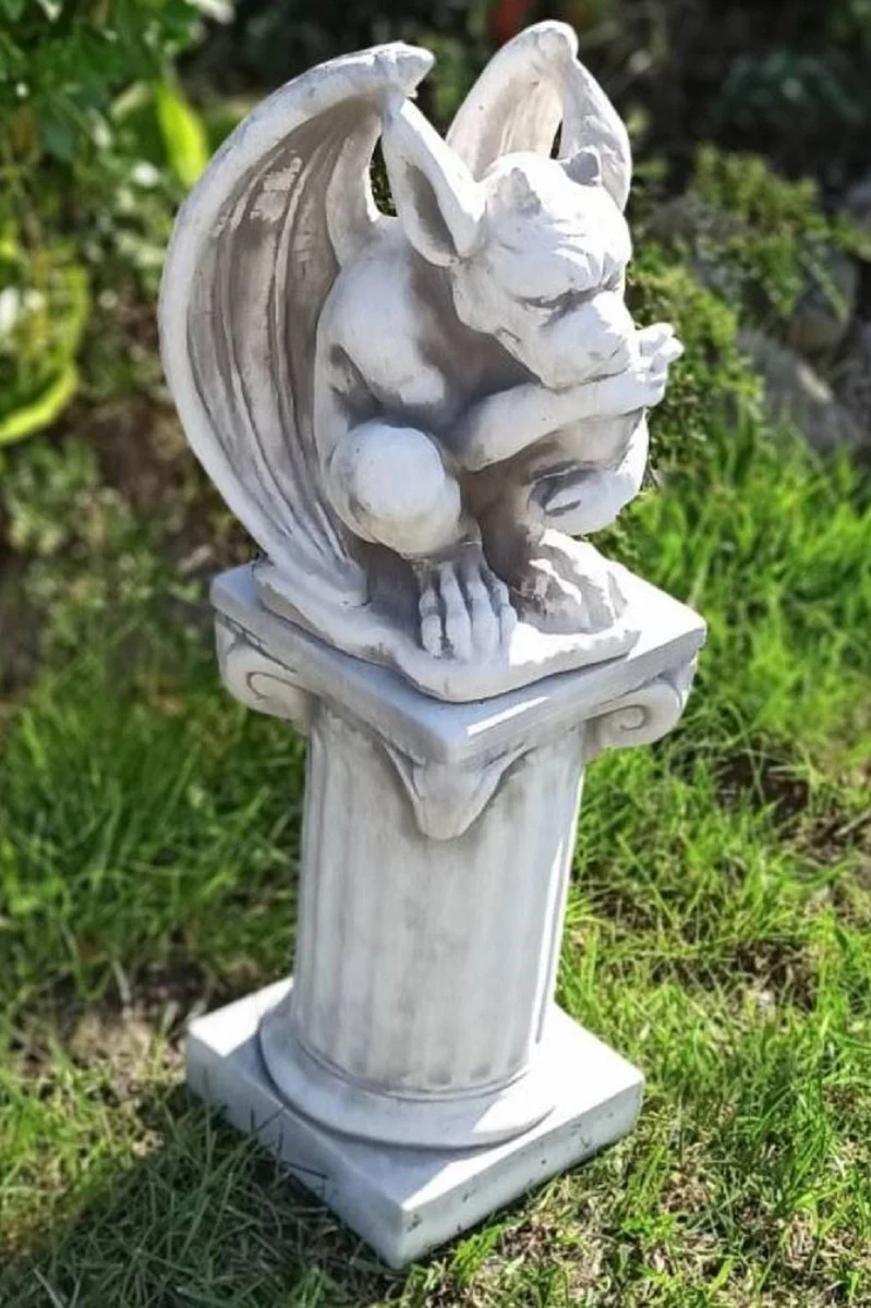 Casa Padrino Pilar Barroco Blanco / Gris 17 x 17 x A. 32 cm - Magn¨ªfica Pilar de Jard¨ªn de Estilo Barroco - Decoraci¨®n Pilar de Piedra - Accesorios de Decoraci¨®n de Terrazas y Jardines Barrocos