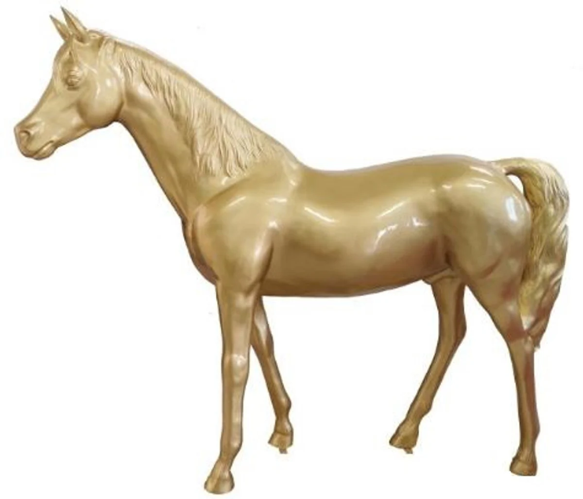 Casa Padrino figura decorativa caballo oro 220 x A. 190 cm - Escultura decorativa enorme resistente a la intemperie - Decoracion jardin figura animal