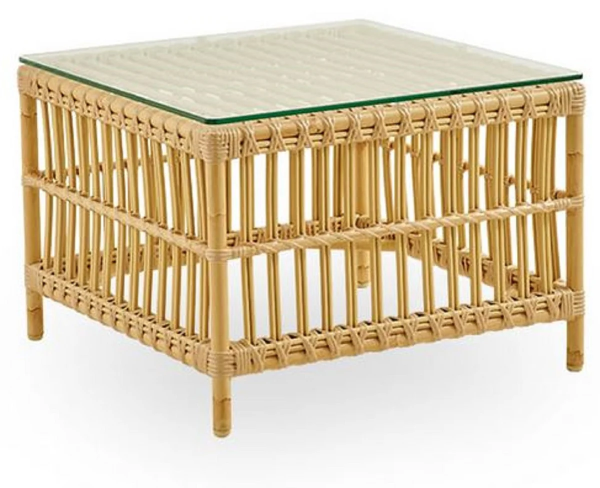 Casa Padrino mesa de jardín de lujo natural 60 x 60 x A. 43 cm - Mesita de jardín y terraza resistente a la intemperie con tapa de vidrio - Muebles de jardín y terraza modernos - Colección de Lujo