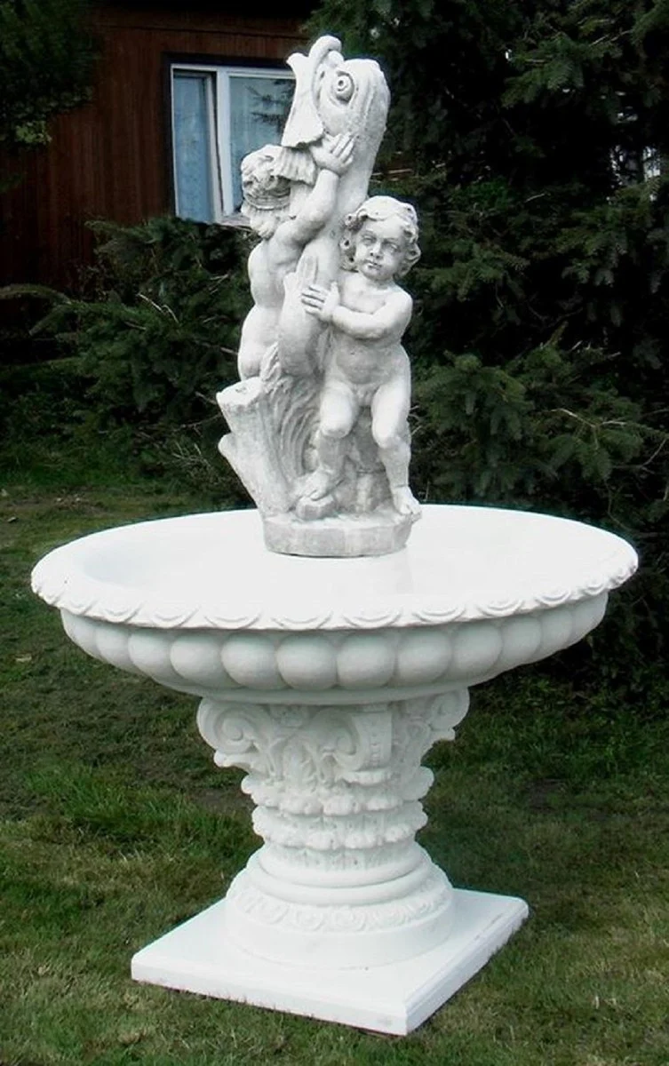 Casa Padrino fuente Art Nouveau blanco / gris Ø 114 x A. 172 cm - Magnífica Fuente de Jardín - Fuente de Decoración de Jardín - Accesorios de Decoración de Jardín Barroco y Art Nouveau