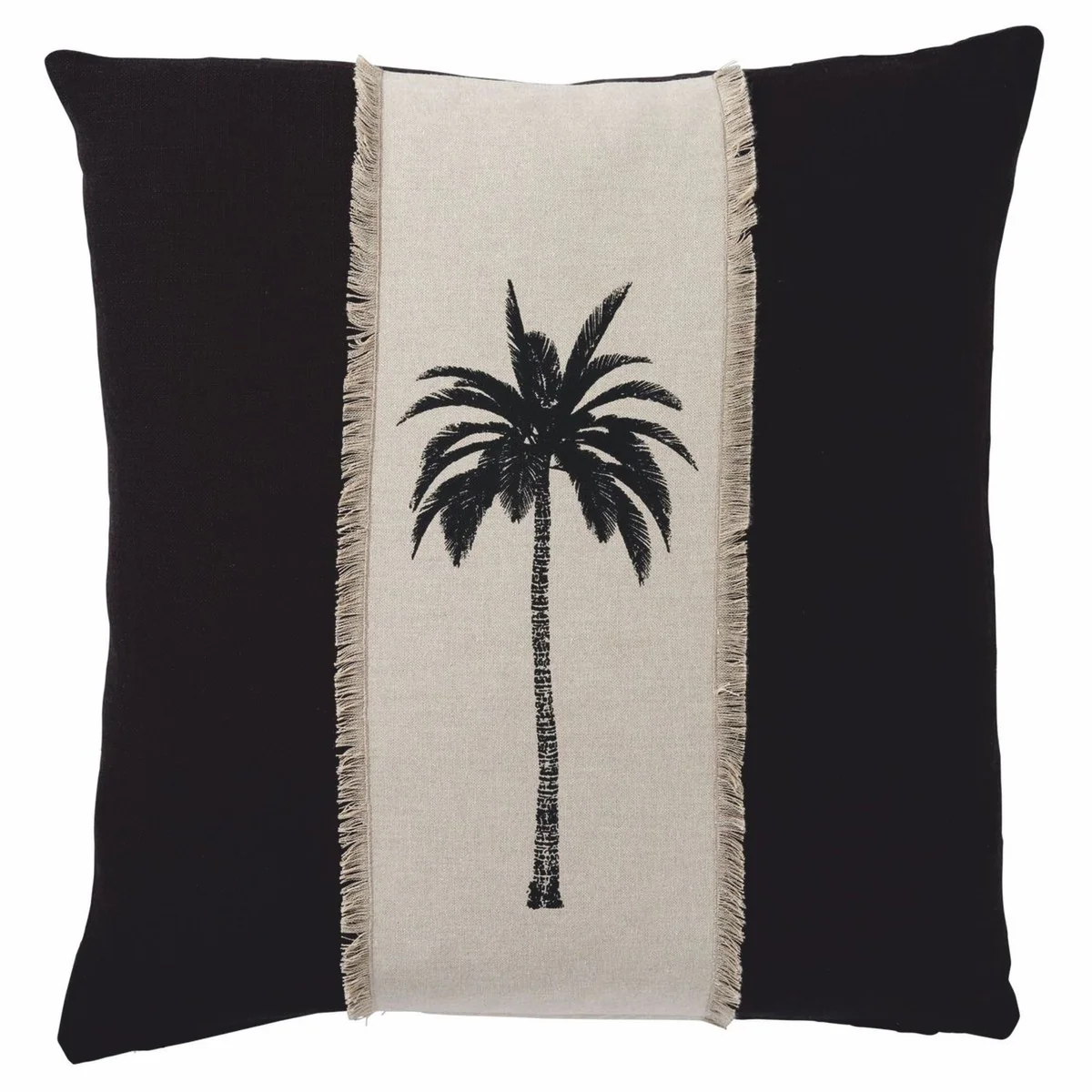 Casa Padrino cojín decorativo de lujo de algodón palmera negro / beige 50 x 50 cm