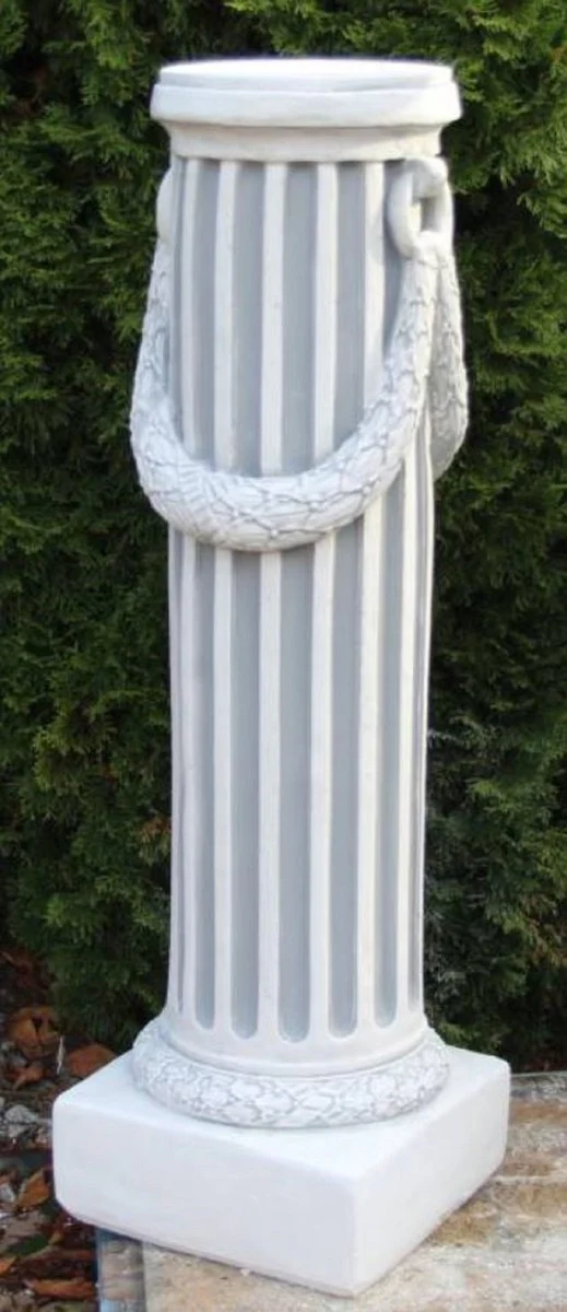 Casa Padrino Pilar Barroco Blanco / Gris 30 x 30 x A. 116 cm - Magnífica Pilar de Jardín de Estilo Barroco - Decoración Pilar de Piedra - Accesorios de Decoración de Terrazas y Jardines Barrocos