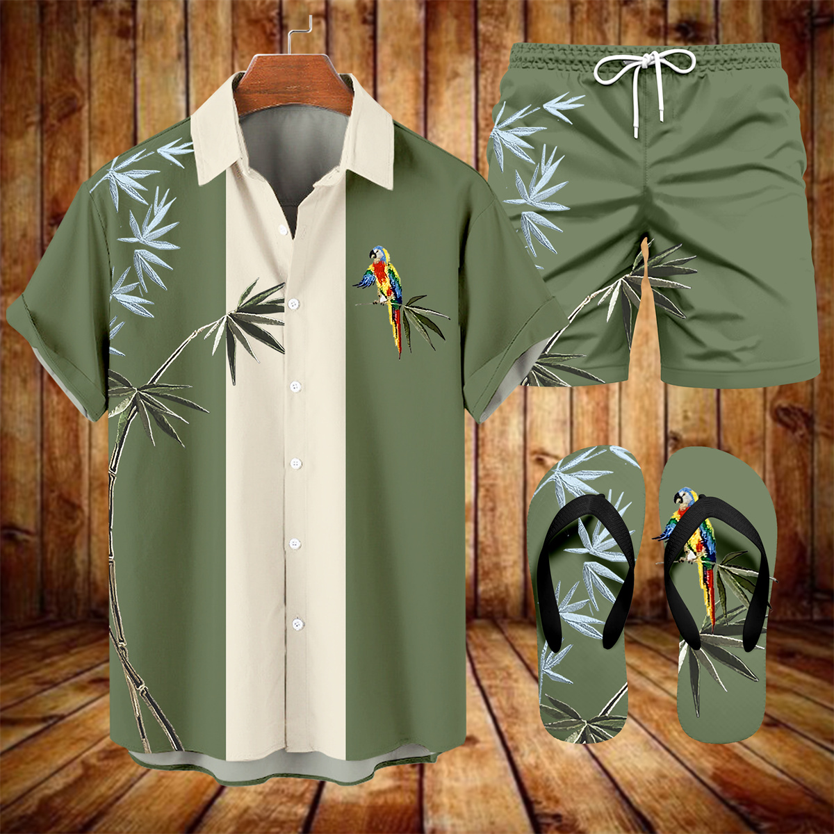 Men's Hawaii Vacations Print Shirt Three-Piece Set 053