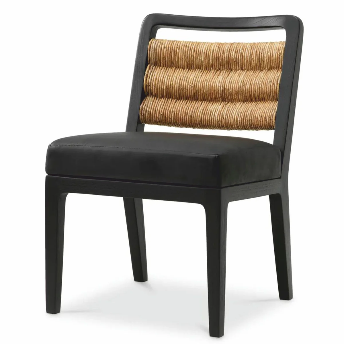 Casa Padrino Silla de Comedor de Cuero de Lujo Negro / Natural Al. 85 cm - Muebles de Comedor