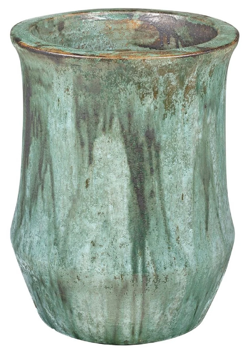 Casa Padrino maceta Art Nouveau verde ópalo Ø 46 x A. 60 cm - Maceta Redondo Hecho a Mano de Terracota - Accesorios de Decoración de Jardín y Terraza