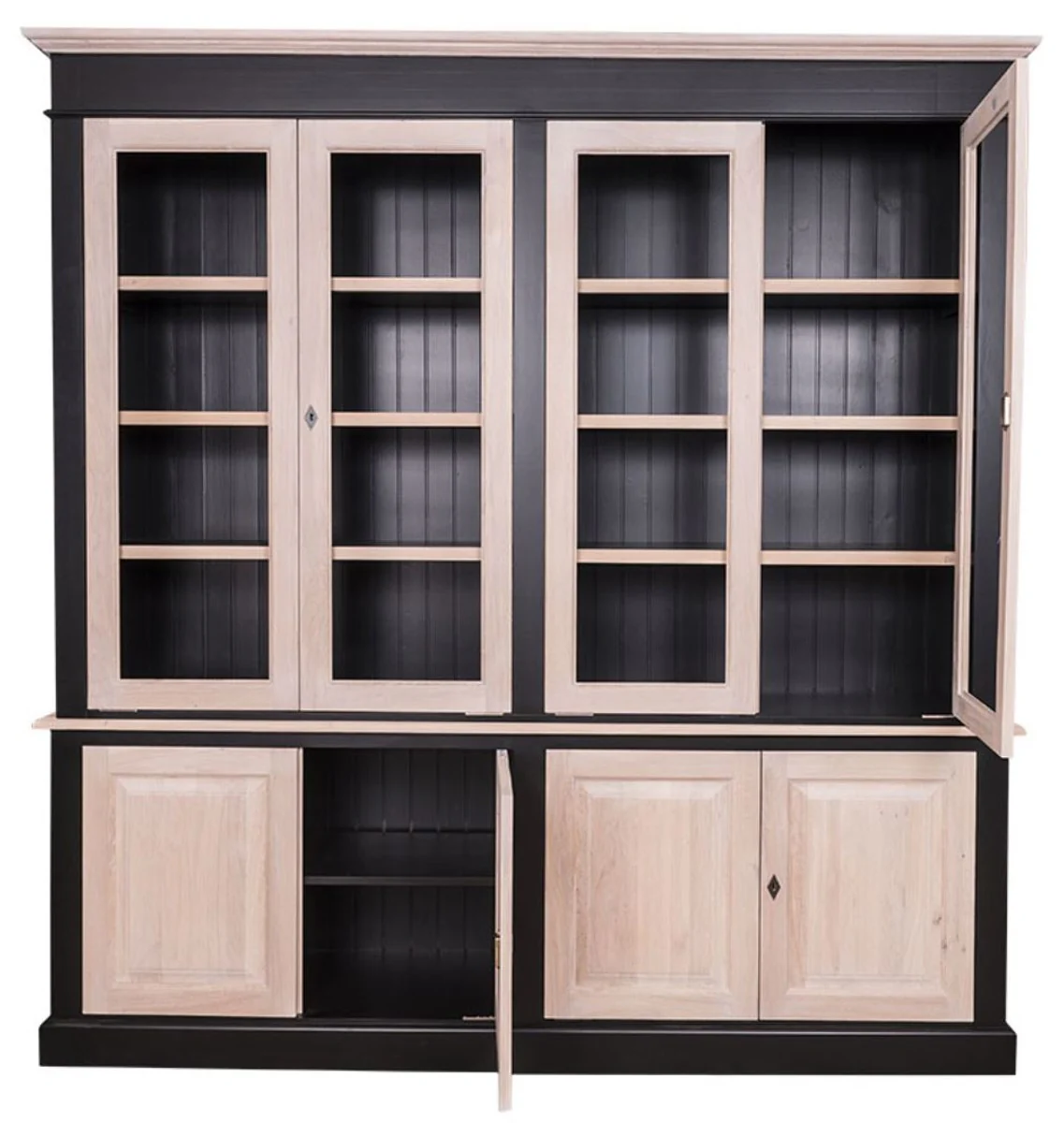 Casa Padrino country style living room cabinet black / natural 222 x 48 x H. 228 cm - Living Room Furniture in Country Style