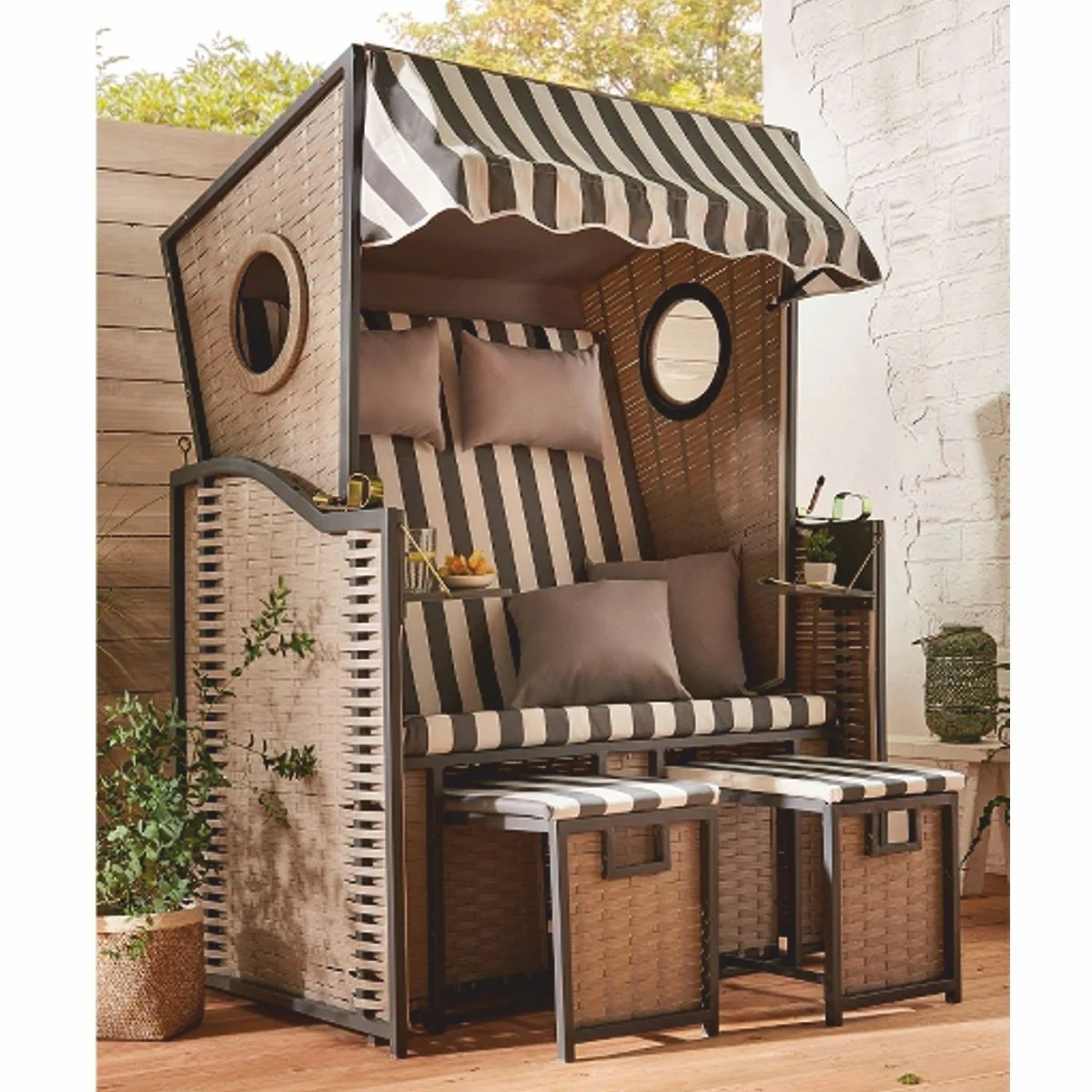 Casa Padrino silla de playa con techo gris / blanco 114 x 72 x A. 160 cm