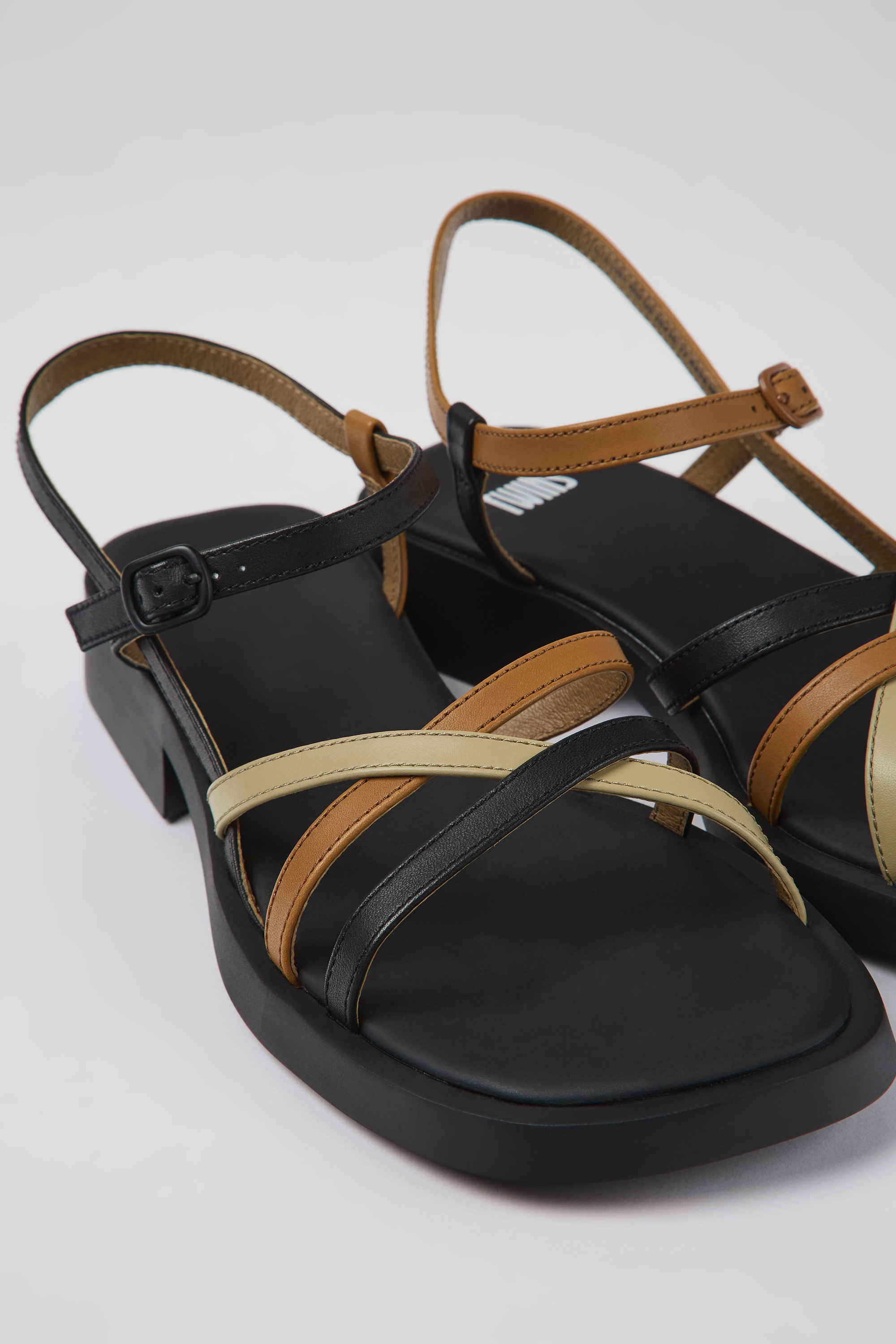 Twins - Black and brown leather sandals for women