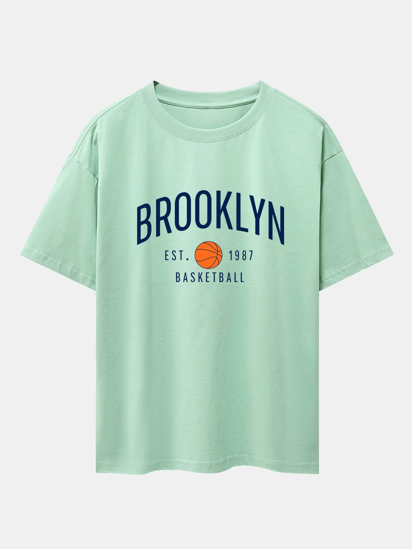 Brooklyn Basketball Print Drop Shoulder Oversize T-Shirt