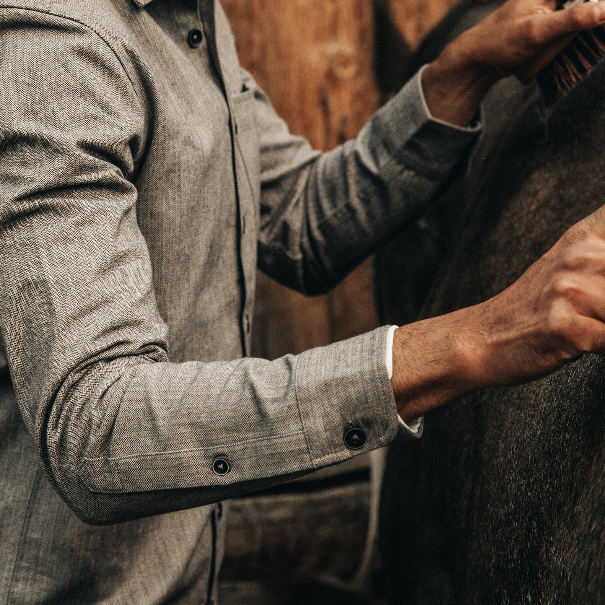 The Mechanic Shirt in Slate Herringbone