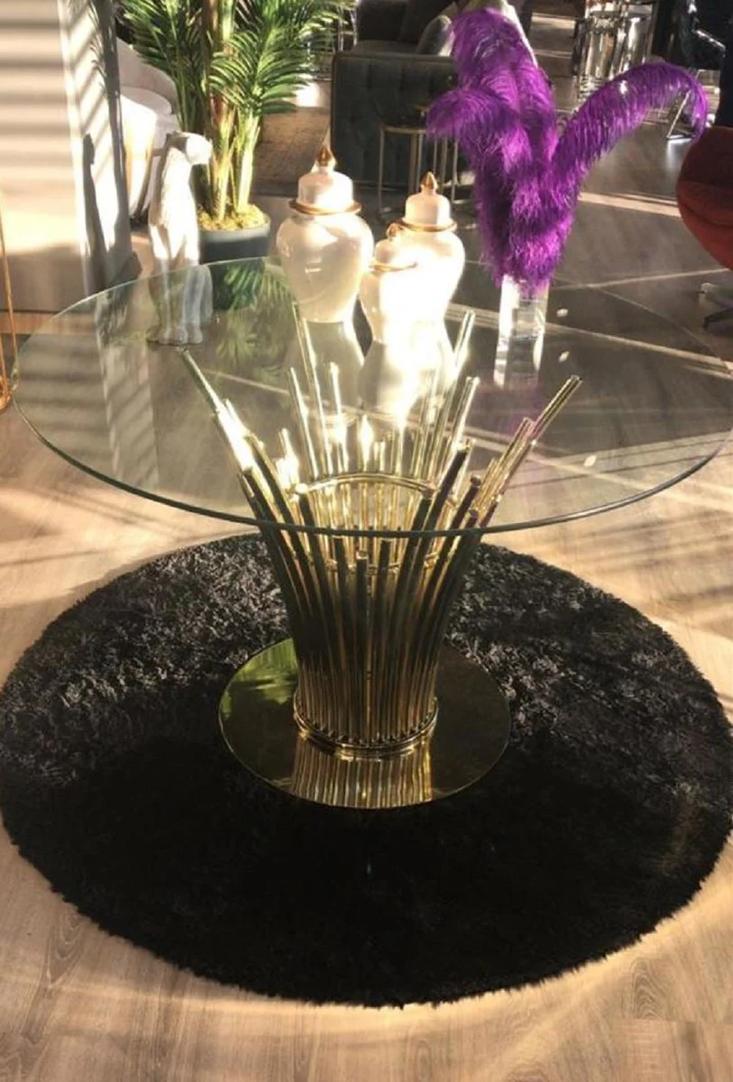 Casa Padrino mesa de comedor de lujo oro ? 100 x A. 75 cm - Mesa de comedor redonda con tapa de vidrio templado - Muebles de comedor - Muebles de cocina - Muebles de lujo