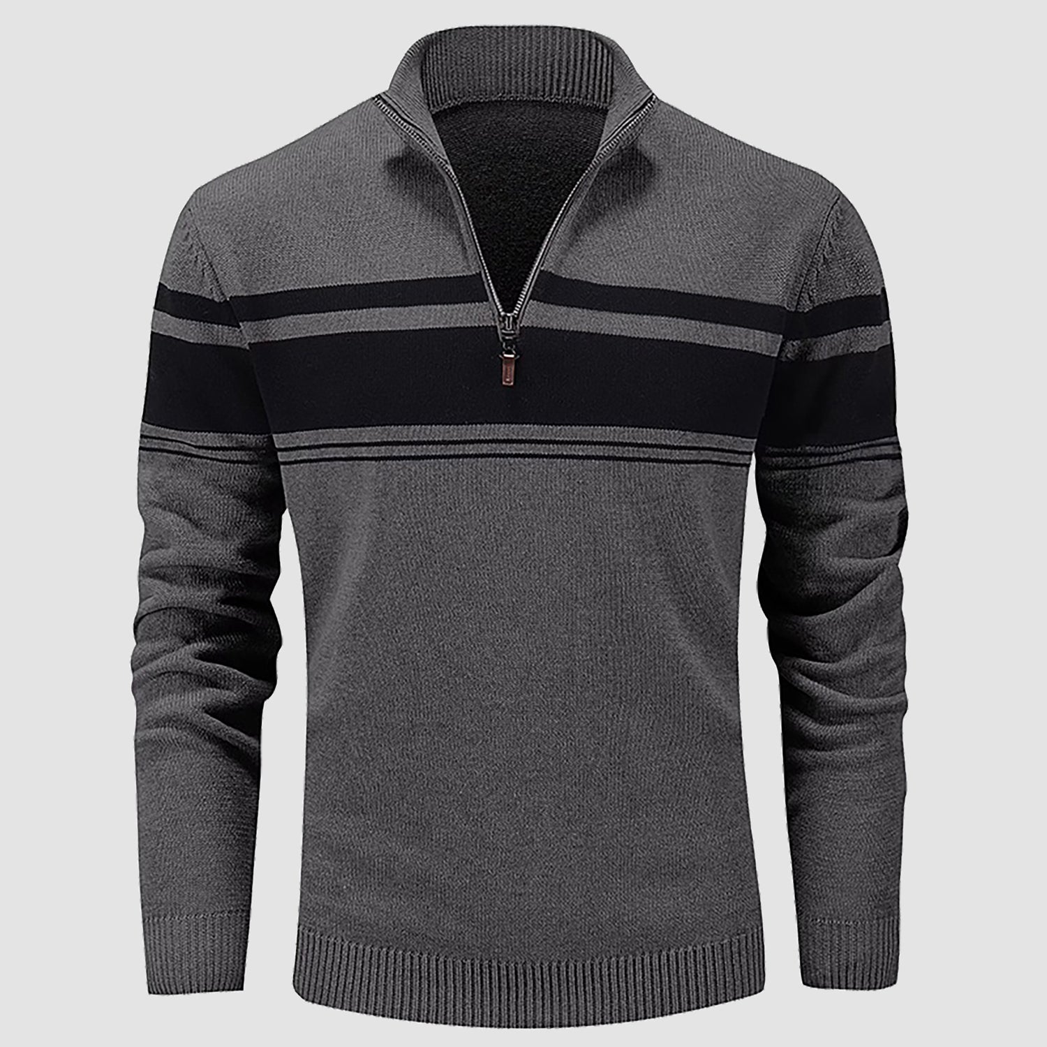 Men's Sweater Half Zipper Turtleneck Warm Pullover Slim Fit Casual Comfortable Striped Knitted Sweaters