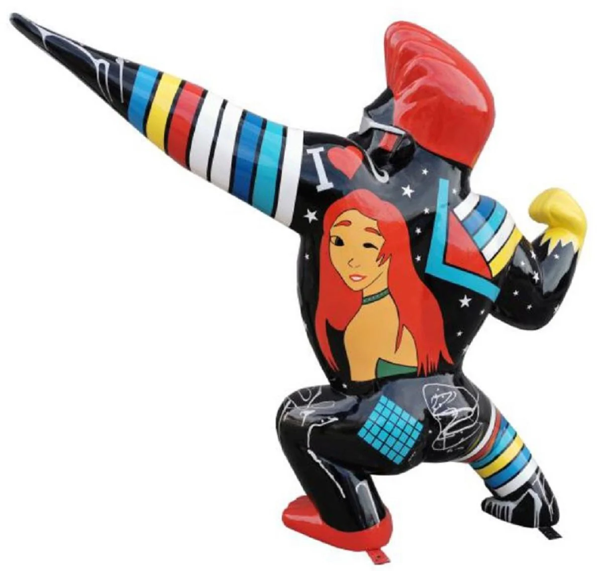 Casa Padrino escultura decorativa de diseño mono gorila estrella negro / multicolor 139 x A. 120 cm - Figura decorativa resistente a la intemperie - Accesorios Decorativos para Jardín y Terraza de Lujo