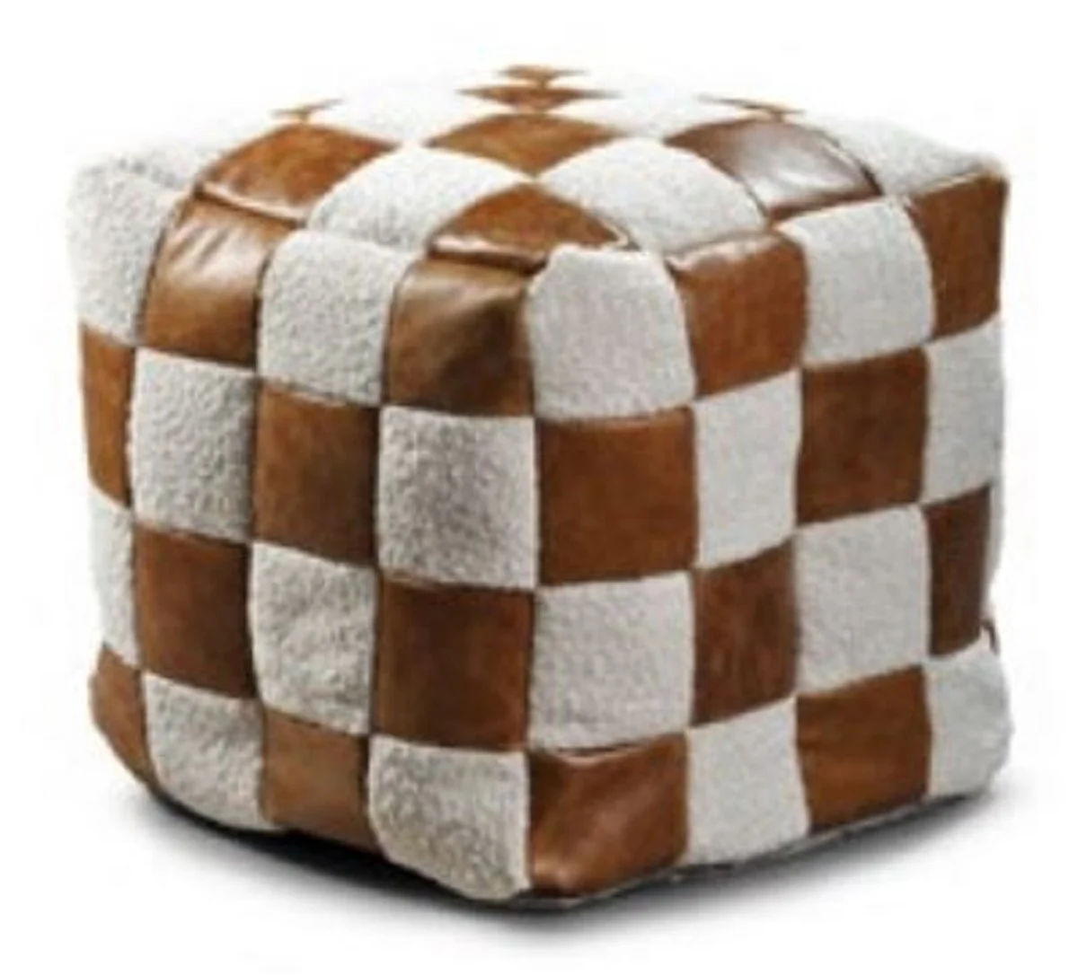 Casa Padrino taburete de cuero de lujo blanco / marr¨®n 45 x 45 x A. 45 cm - Taburete en forma de cubo con cuero genuino - Reposapi¨¦s - Muebles de sal¨®n