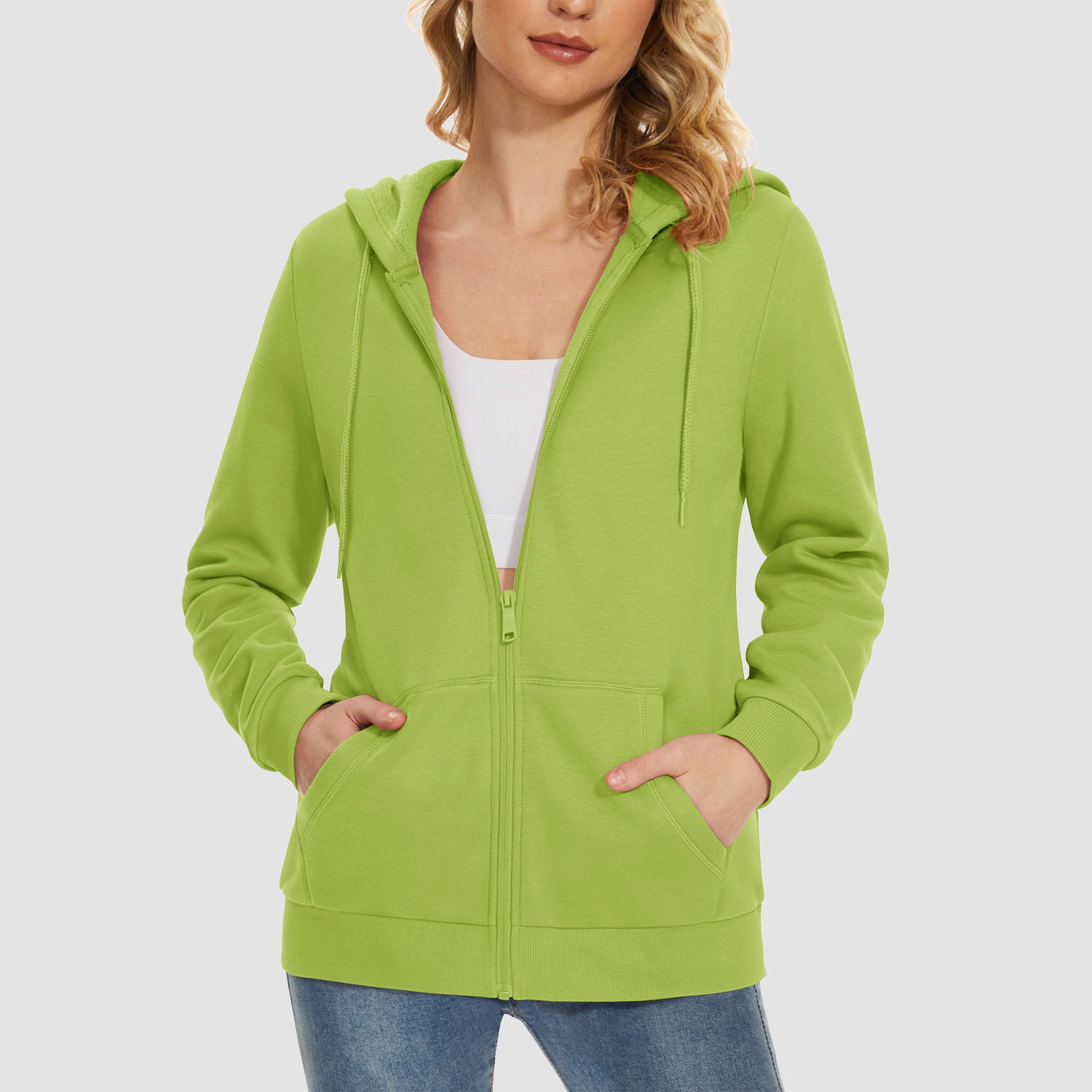 Women's Jacket Fleece Lining Hoodie Jacket Full Zip Up Casual Coat with Pockets