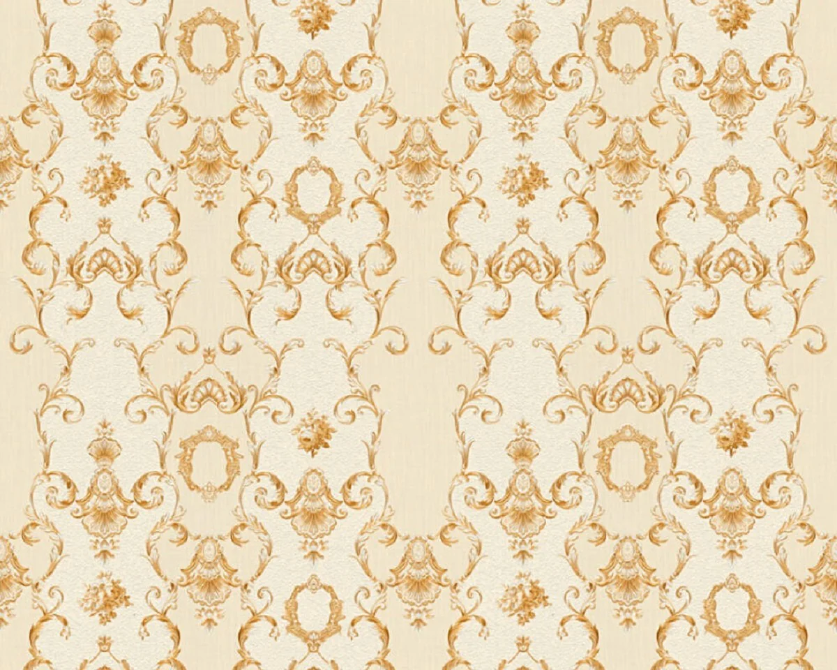 Casa Padrino papel pintado barroco no tejido beige / crema / oro - Papel pintado para salón de estilo barroco con patrón elegante - Accesorios de decoración barroco