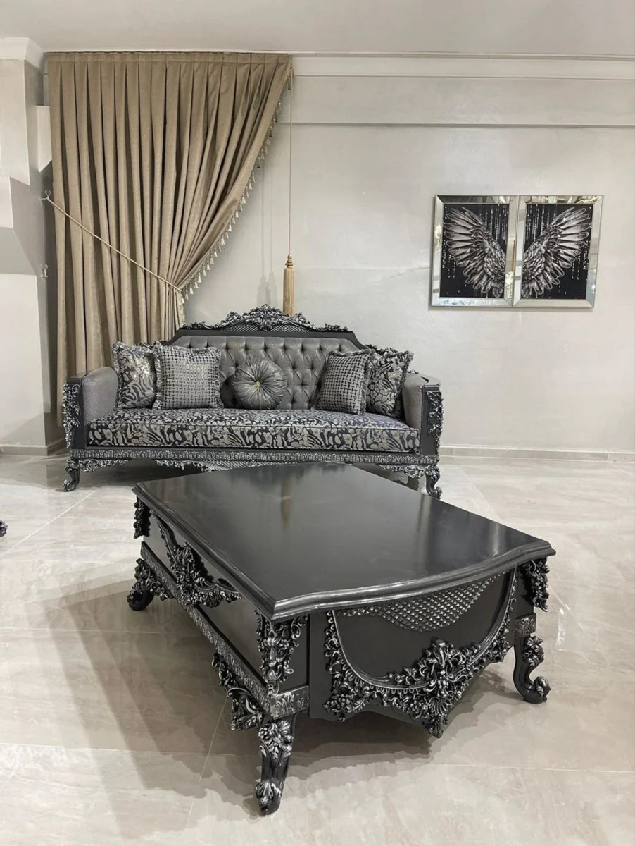 Casa Padrino mesa de centro barroco de lujo gris / plata - Magn¨ªfica mesa de sal¨®n de estilo barroco - Muebles de sal¨®n estilo barroco - Muebles de lujo estilo barroco - Muebles barrocos