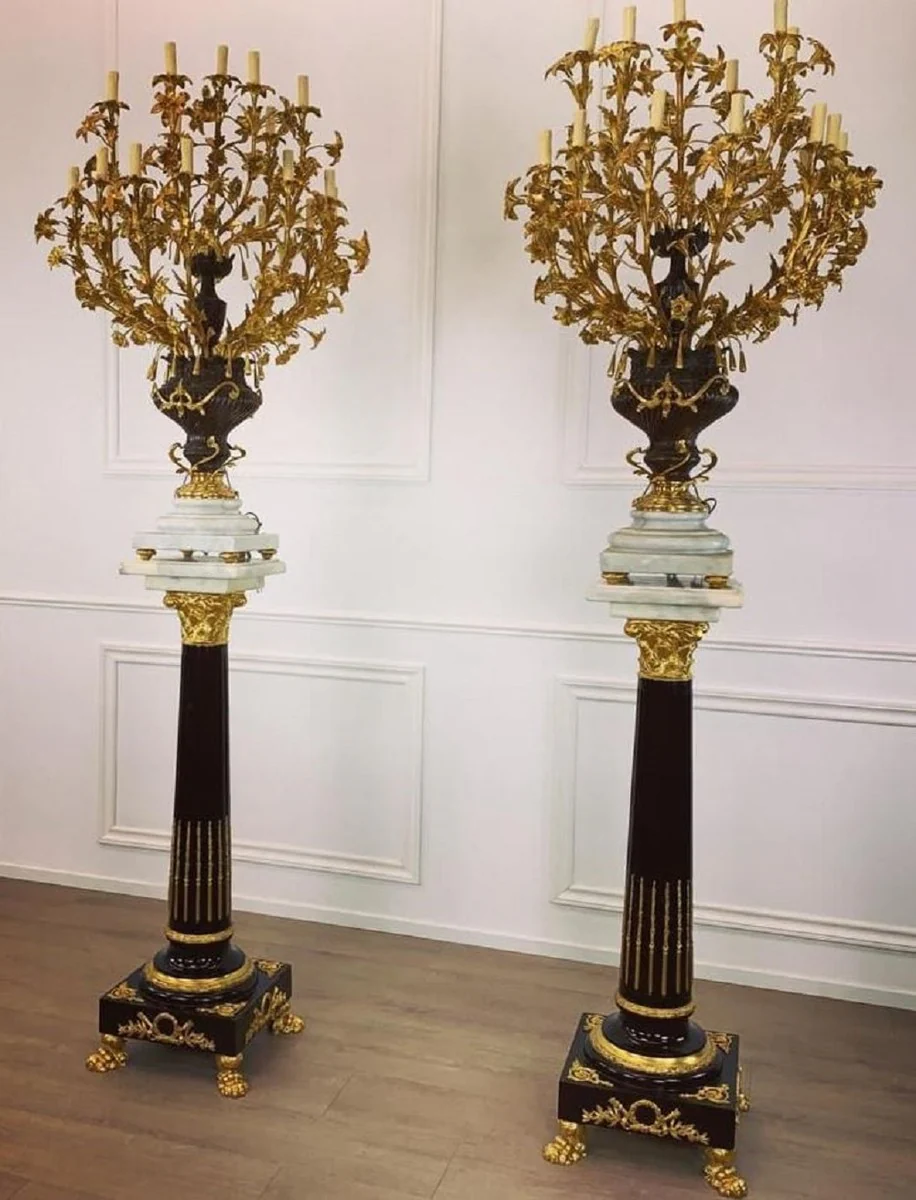 Casa Padrino conjunto de araña de mesa barroco con columnas negro / oro / blanco - Magníficas columnas decorativas de estilo barroco con araña - Accesorios decorativos barrocos - Muebles barrocos