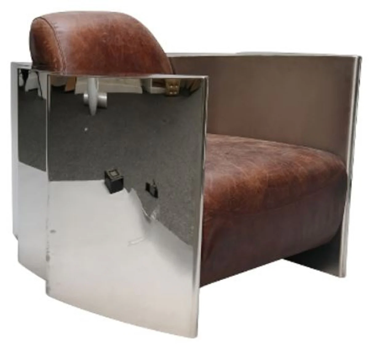 Casa Padrino Genuine Leather Club Armchair Vintage Brown / Silver 68 x 89 x H. 73 cm - Luxury Quality