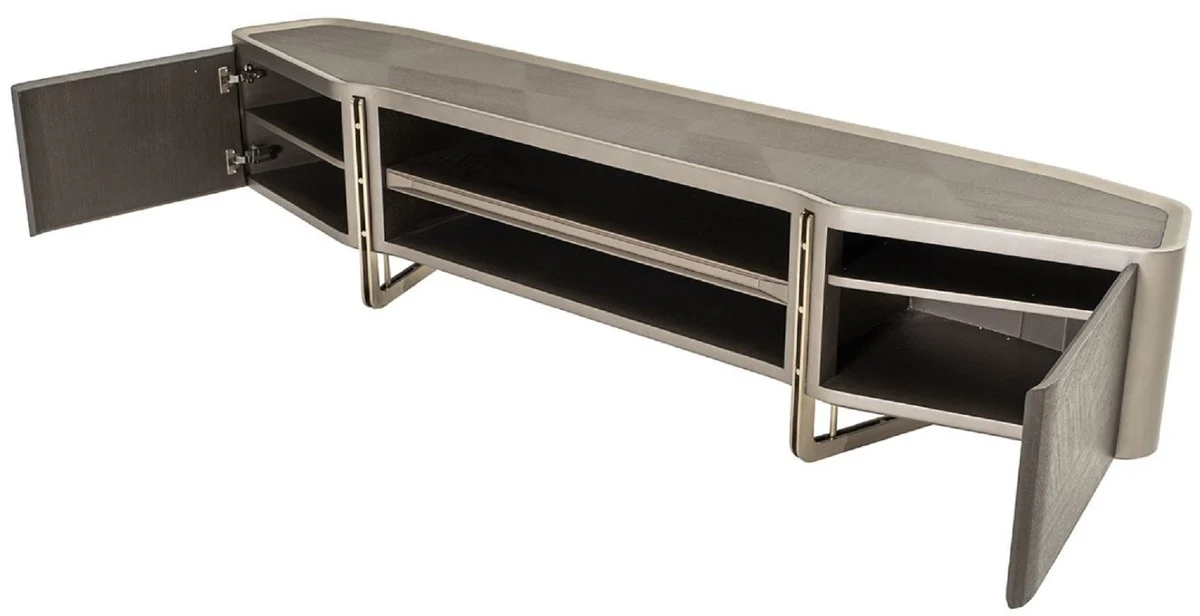 Casa Padrino gabinete de TV de lujo gris / plata 250 x 50 x A. 55 cm - Aparador de madera maciza con 2 puertas - Muebles de sal¨®n - Muebles de lujo - Interiores de lujo