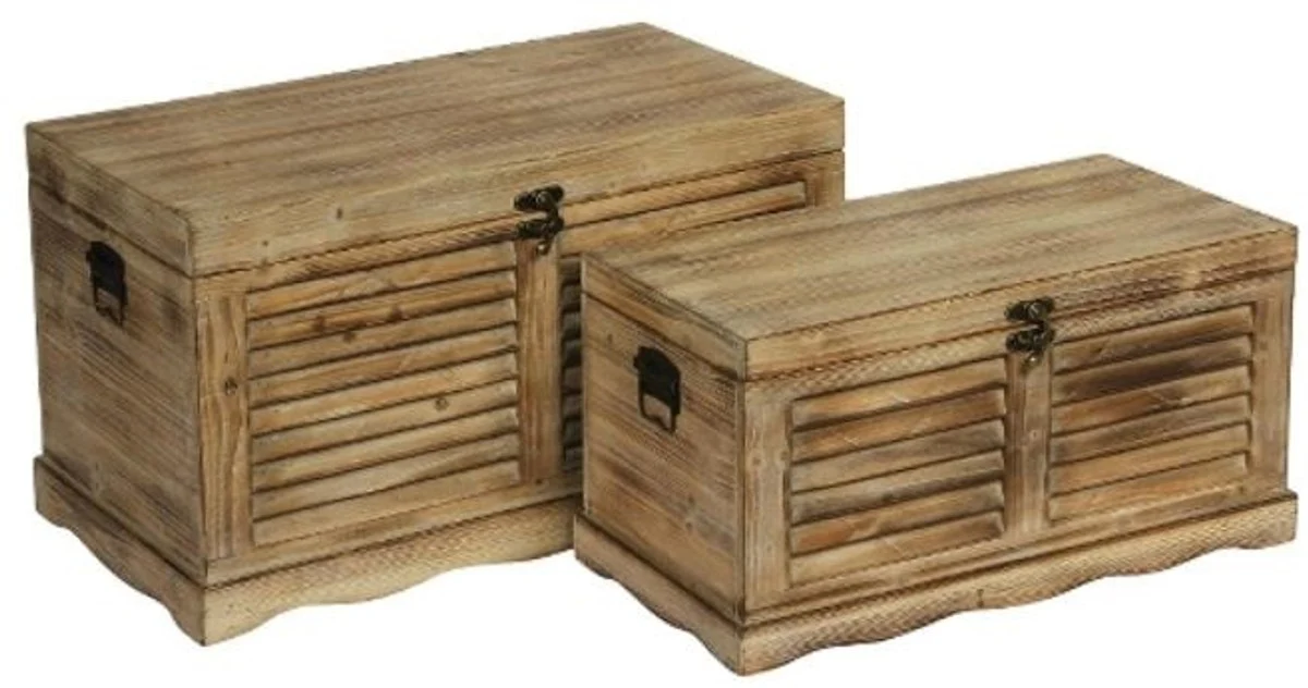 Casa Padrino Country Style Chests Set of 2 Natural Colors - Handmade Wooden Chests with Slat Look