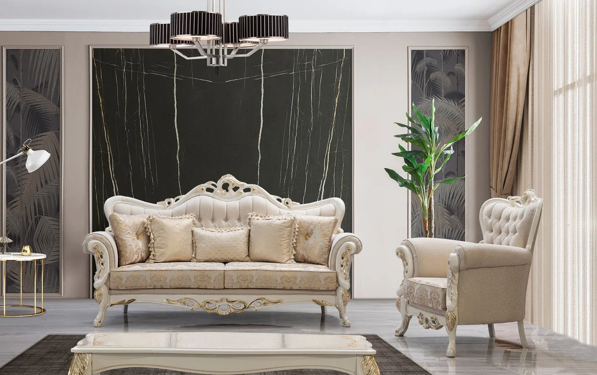 Casa Padrino mesa de centro barroco de lujo blanco / oro - Mesa de sal¨®n de estilo barroco hecha a mano - Muebles de lujo estilo barroco - Muebles de sal¨®n estilo barroco - Muebles barrocos