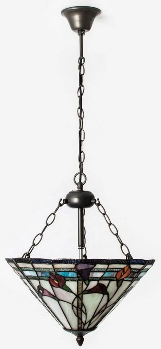 Casa Padrino lámpara colgante Tiffany de lujo multicolor Ø 40 cm - Lámpara colgante Art Deco Tiffany - Lámpara colgante de salón - Lámpara colgante decorativa - Luces Tiffany de lujo