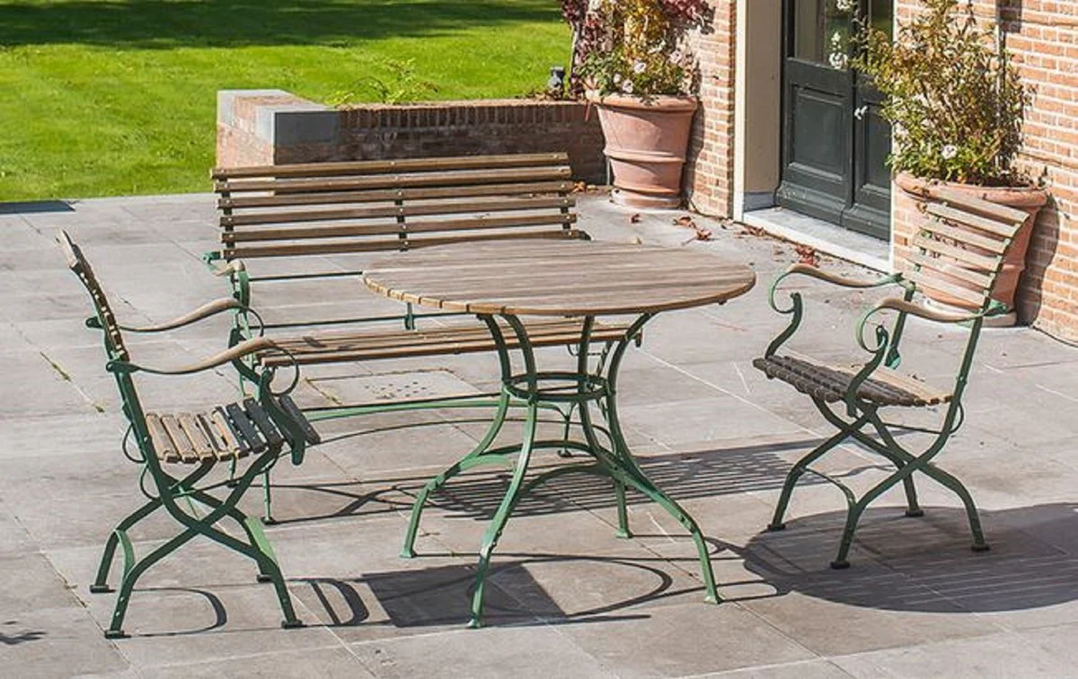 Casa Padrino conjunto de muebles de jardín Art Nouveau de lujo natural / verde - 1 Mesa de Jardín & 1 Banco de Jardín & 2 Sillas de Jardín - Muebles de jardín y de terraza - Muebles de gastronomía