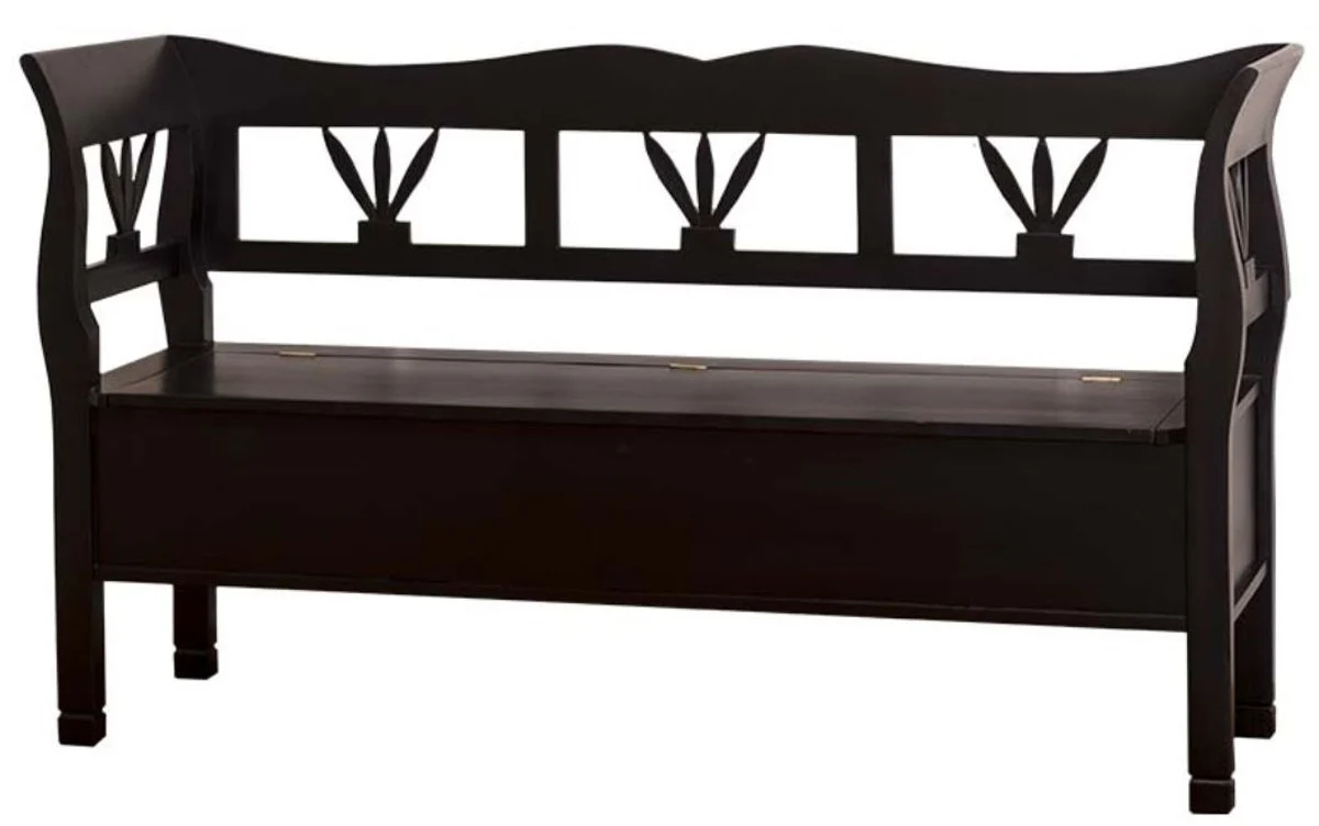 Casa Padrino country style garden bench with storage compartment for firewood black 163 x 48 x H. 92 cm - Garden Furniture in Country Style