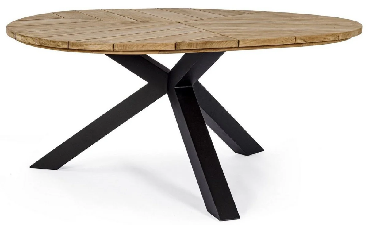 Casa Padrino mesa de jard¨ªn de lujo natural / negro ? 160 x A. 77 cm - Mesa de comedor de jard¨ªn con tapa de teca y patas de aluminio - Mesa de jard¨ªn y terraza - Muebles de jard¨ªn y terraza de lujo