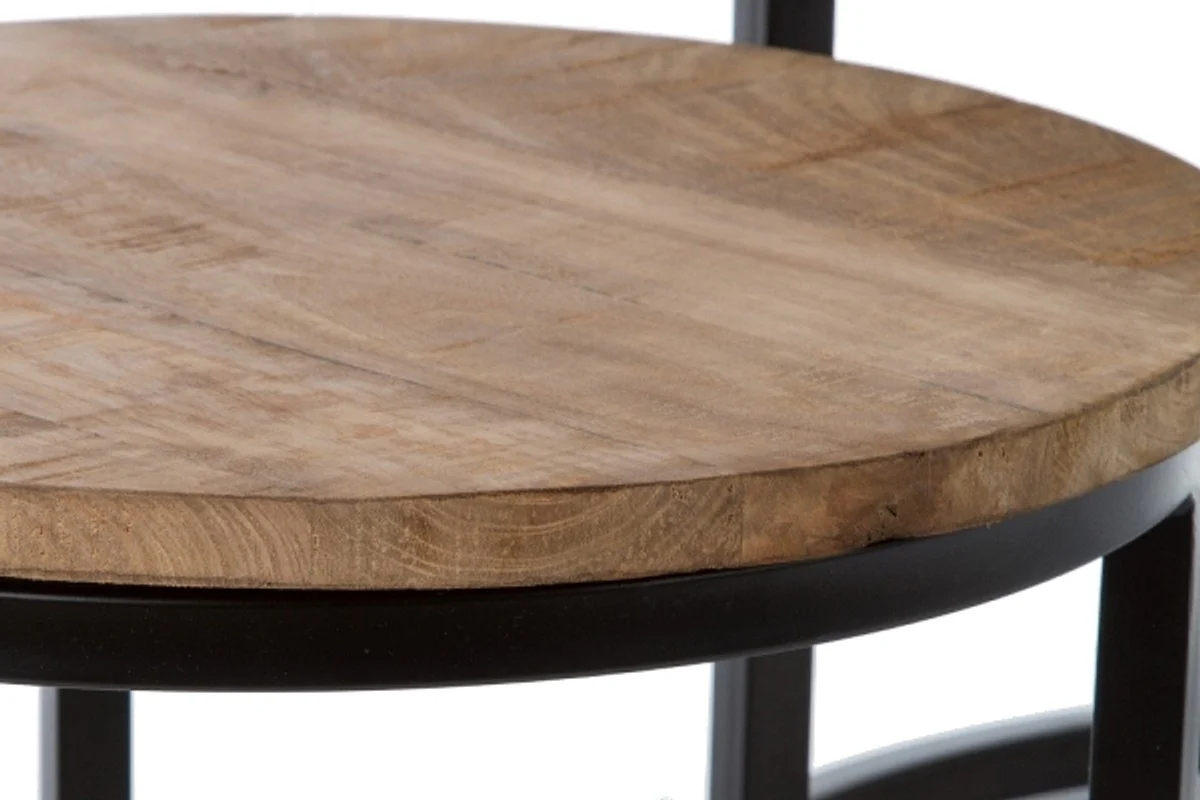 Casa Padrino conjunto de mesitas de lujo de 3 natural / negro ? 78 x H. 48 cm - Mesitas Redondas con Base de Metal Semicircular