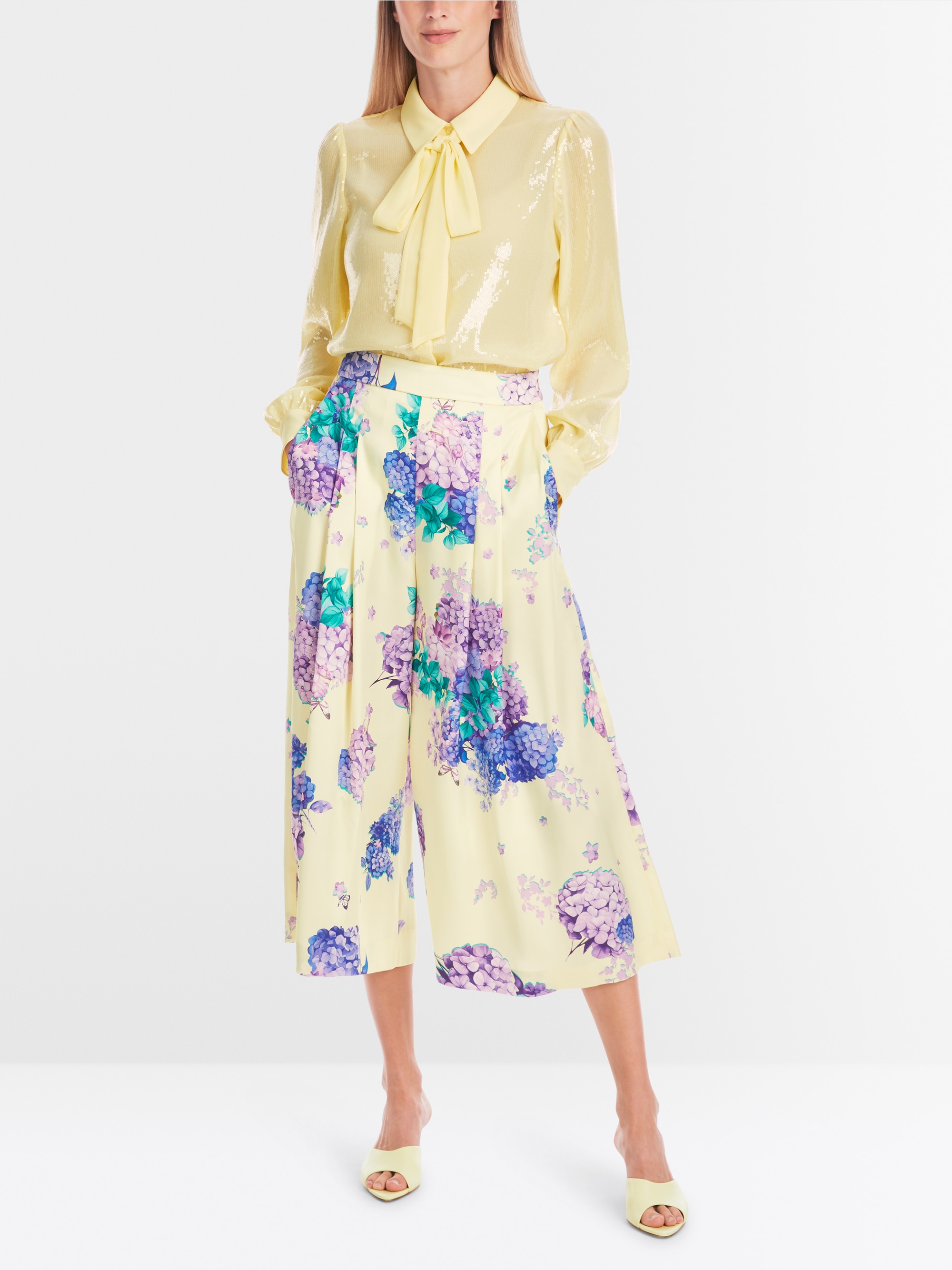 Marc-Cain Plain sequin fabric pussy bow blouse