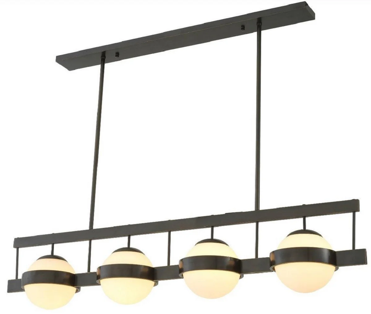 Casa Padrino lámpara de araña de lujo bronce / blanco 140 x 22 x A. 30 cm - Lámpara de araña moderna de metal con pantallas redondas de vidrio - Colección de Lujo