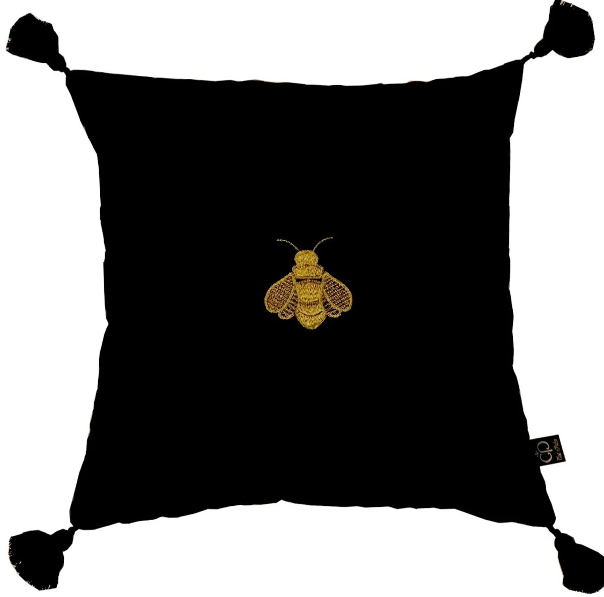 Casa Padrino coj¨ªn decorativo de lujo con borlas abeja negro / oro 45 x 45 cm