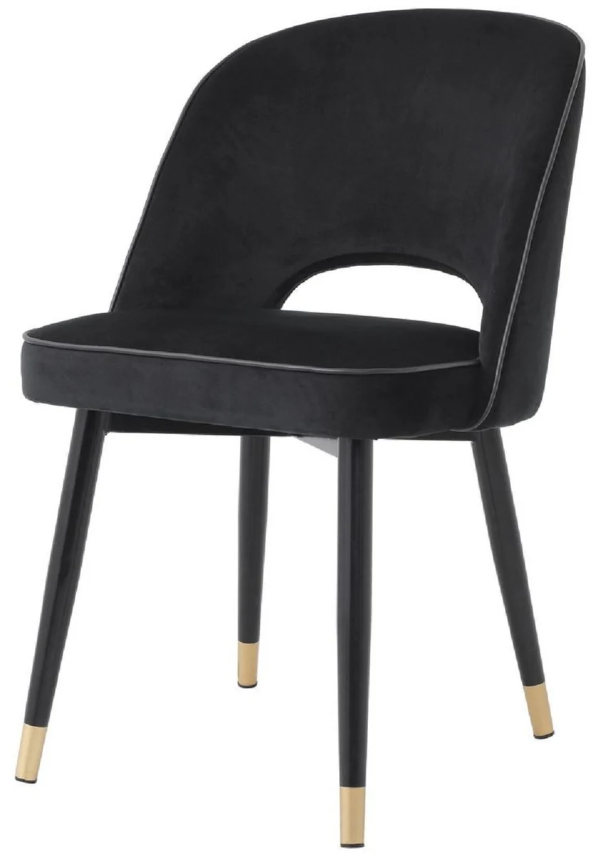 Casa Padrino conjunto de sillas de comedor de lujo negro / lat¨®n 53 x 56 x A. 84 cm - Sillas de comedor con terciopelo fino - Muebles de comedor