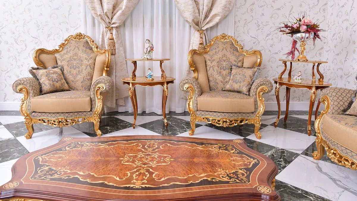 Casa Padrino mesa de centro barroco de lujo marr¨®n / oro 128 cm - Muebles barrocos - Hecho en Italia