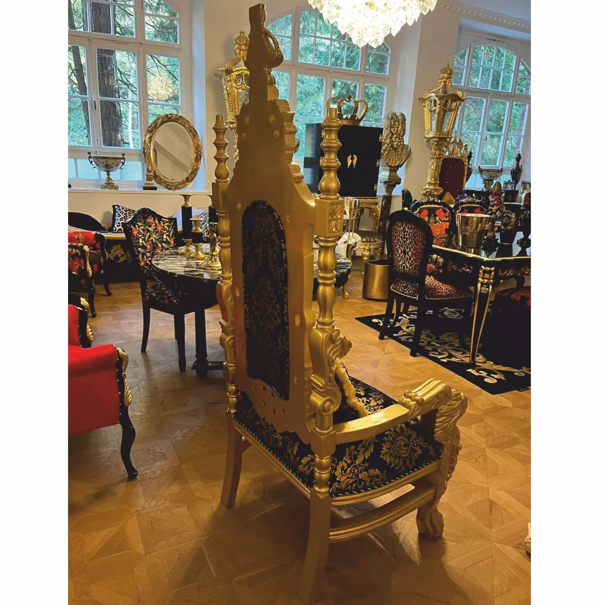 Pomp??s de Casa Padrino sill¨®n de trono barroco de lujo Provenza negro / oro - dise?ado por Harald Gl??ckler