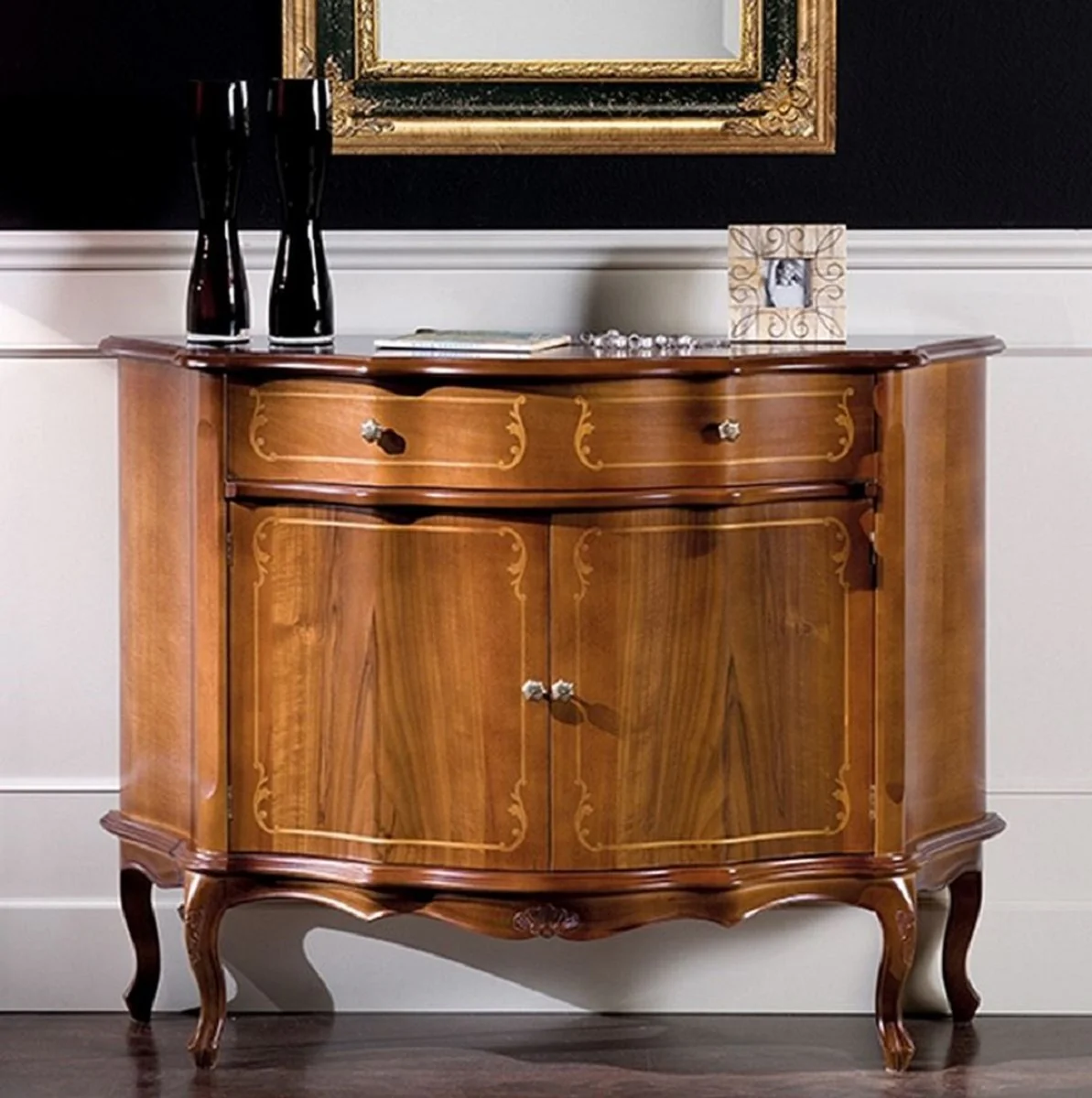 Casa Padrino aparador barroco de lujo marrón - Magnífico gabinete de madera maciza con 2 puertas y cajón - Muebles Barrocos para Salón y Hotel - Calidad de Lujo - Hecho en Italia